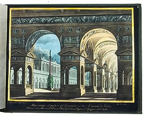 Bild des Verkufers fr Raccolta di disegni alla Sacra Real Maest D.A M.ria Cristina Borbone Regina di Spagna ed delle Indie.[Naples, 1828-1831?]. Oblong 1mo (3950 cm). One letterpress leaf dated 22 August 1830, mounted on flyleaf, and 18 hand-coloured lithographs, dated from 1828 to 1831, drawn on stone by Angelo Belloni, Federico Gatt, Gaetano Dura and Settimio Severo Lopresti, and printed by the "Reale Litografia Militare". Contemporary green half sheepskin, gold-tooled spine, front board with letterpress title-label. zum Verkauf von ASHER Rare Books