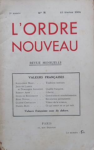 Seller image for L'ORDRE NOUVEAU 2e anne n 8 : 15 fvrier 1934 for sale by Bouquinerie L'Ivre Livre