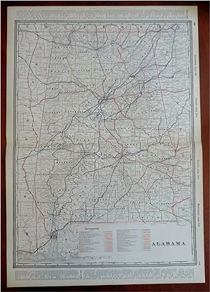Alabama Huntsville Mobile Birmingham Montgomery c. 1880's-90 Cram large map