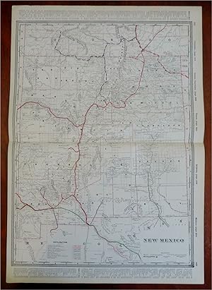 New Mexico State Map Santa Fe Albuquerque Las Cruces c. 1880's-90 Cram large map