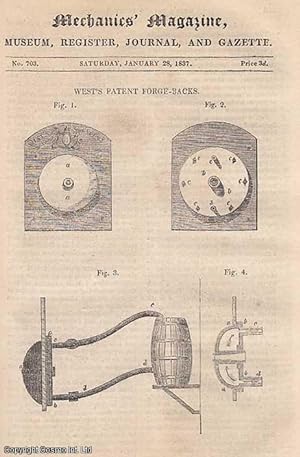 Seller image for West's Patent Forge-Backs; On The Phenomena Produced By Water Upon Highly-Heated Metals, By Charles Thomlinson; Production Of Animals By Galvanism - Mr rosse's Explanation; A Table Of The Canals And Railroads In The United States; The First Russian Railway; Perpetual Motion, Canal Improvements, etc. Mechanics Magazine, Museum, Register, Journal and Gazette. Issue No. 703. A complete rare weekly issue of the Mechanics' Magazine, 1837. for sale by Cosmo Books