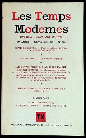 Image du vendeur pour Les Temps Modernes 34e anne, novembre 1978, n388 mis en vente par LibrairieLaLettre2