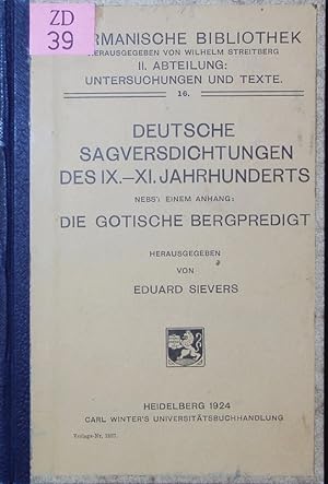 Bild des Verkufers fr Deutsche Sagversdichtungen des IX.-XI. Jahrhunderts. zum Verkauf von Antiquariat Bookfarm