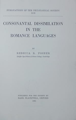 Bild des Verkufers fr Consonantal dissimilation in the Romance languages. zum Verkauf von Antiquariat Bookfarm