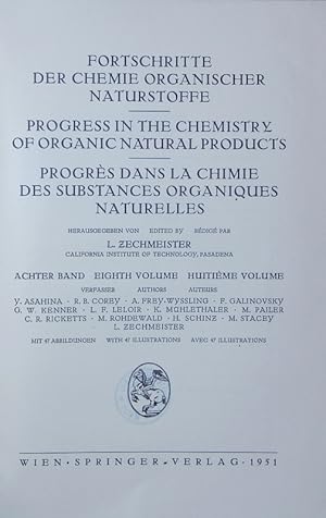 Bild des Verkufers fr Fortschritte der Chemie organischer Naturstoffe. 8. Bd. . zum Verkauf von Antiquariat Bookfarm