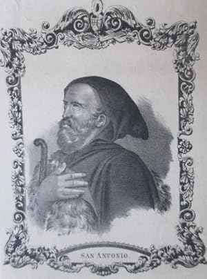 Seller image for Portrt. Brustbild als brtiger Eremit (Mnch) mit Kapuze und Abtsstab. (Titelbeschriftung: "San Antonio"). Lithographie (anonym), 15 x 12 cm, o. J. for sale by Antiquariat Michael Eschmann