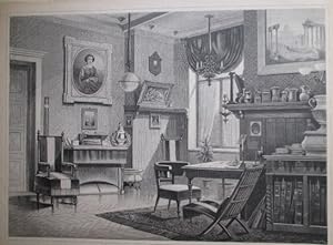 Imagen del vendedor de Hacklnder's Arbeitszimmer." Holzstich von Robert Stieler, rckseitig mit Text, ca. 24 x 32 cm, um 1880. a la venta por Antiquariat Michael Eschmann