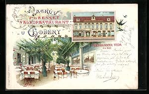Lithographie Prag / Praha, Velkorestaurant u Chodery, Ferdinandova Trida