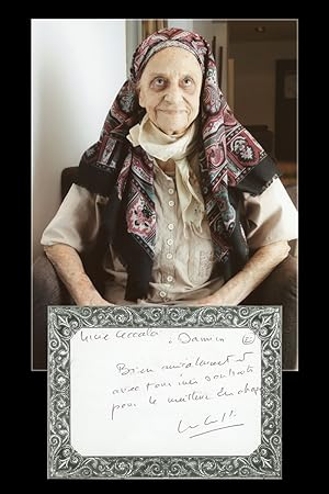 Image du vendeur pour Lucie Ceccaldi (1926-2010) - Carte dédicacée + Photo - 2008 mis en vente par PhP Autographs