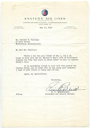 1949 WWI Flying Ace Captain Eddie Rickenbacker Typed Letter Signed