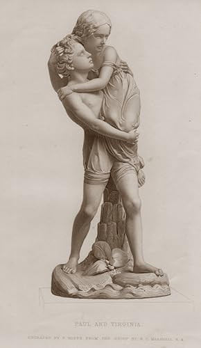 PAUL AND VIRGINIA Sculpture After W.C. MARSHALL Engraved By ROFFE,1856 Steel Engraving