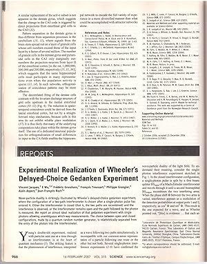 Seller image for Experimental Realization of Wheeler's Delayed-Choice Gedanken Experiment" (Science 315 No. 5814 pp. 966-968, February 6, 2007) for sale by Craig Olson Books, ABAA/ILAB