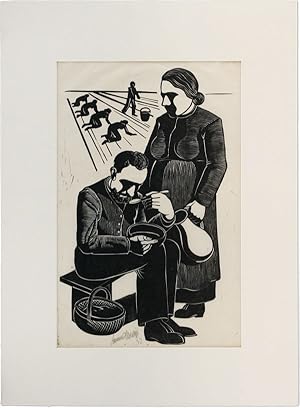 Bild des Verkufers fr Linocut: [Landarbeiter] [Farmer] zum Verkauf von Lorne Bair Rare Books, ABAA