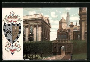 Postcard Cambridge, Caius College, Gate of Honour, Wappen Conville, Caius