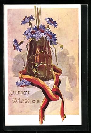 Bild des Verkufers fr Ansichtskarte Blumenvase mit schwarz-rot-goldener Schleife, Deutsche Grsse., Bund der Deutschen in Nieder-sterreich zum Verkauf von Bartko-Reher