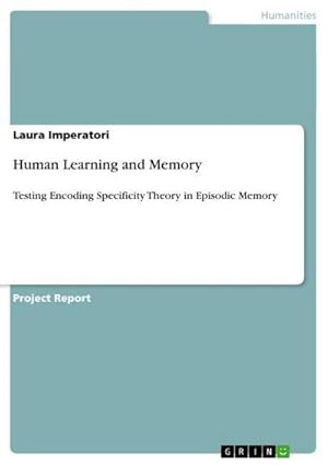 Bild des Verkufers fr Human Learning and Memory : Testing Encoding Specificity Theory in Episodic Memory zum Verkauf von AHA-BUCH GmbH