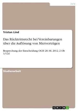 Bild des Verkufers fr Das Rcktrittsrecht bei Vereinbarungen ber die Auflsung von Mietvertrgen : Besprechung der Entscheidung OGH 28. 06. 2012, 2 Ob 1/12d zum Verkauf von AHA-BUCH GmbH