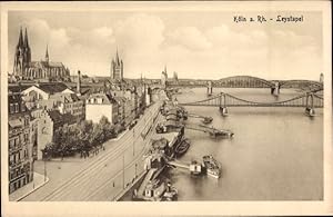 Bild des Verkufers fr Ansichtskarte / Postkarte Kln am Rhein, Leystapel, Schiffsanleger, Brcken, Teilansicht mit Dom zum Verkauf von akpool GmbH