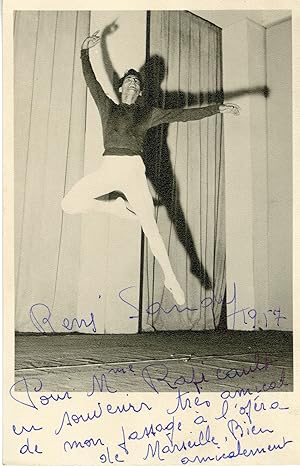 "René SANDY" Carte postale-photo originale dédicacée à Mme RAPICAULT (1957)