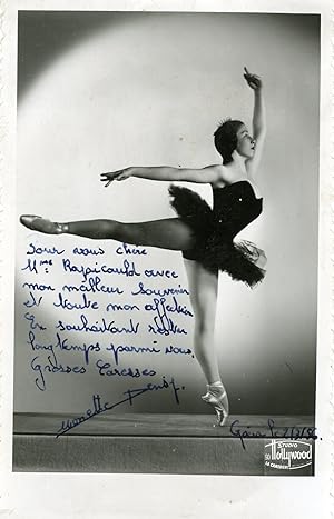 "Monette DENSY" Photo originale dédicacée à Mme RAPICAULT professeur de danse à Marseille (1956)