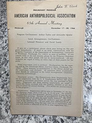 Imagen del vendedor de Preliminary Program, American Anthropological Association 65th Annual Meeting, Pittsburg, November 17-20, 1966 a la venta por TribalBooks