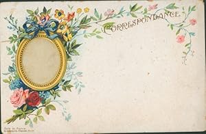 Bild des Verkufers fr Ansichtskarte / Postkarte Correspondance, Rosen, Vergissmeinnicht, Blumen, Kitsch zum Verkauf von akpool GmbH