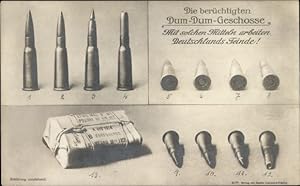 Ansichtskarte / Postkarte Dum Dum Geschosse, Französische Projektile, Munitionstypen