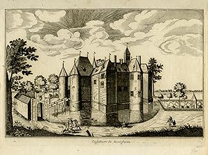 Antique Print-View of Avelgem castle in Belgium-Sanderus-Anonymous-1732