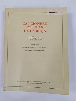 Imagen del vendedor de CANCIONERO POPULAR DE LA RIOJA. BONIFACIO GIL GARCA. a la venta por TraperaDeKlaus