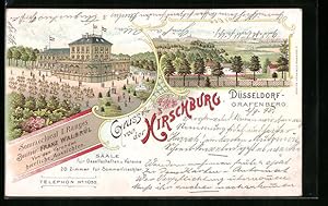 Lithographie Düsseldorf-Grafenberg, Gasthaus Hirschburg, Ortspartie