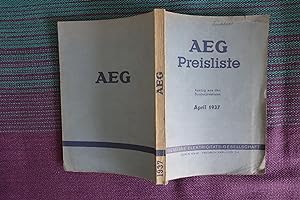 AEG Preisliste April 1937 - Auszug aus den Sonderpreislisten.