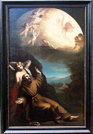 "Der Heilige Franz von Assisi empfängt die Wundmale Christi" originales Gemälde, Öl auf Leinwand ...