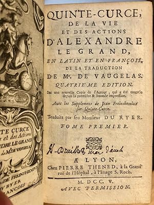 Bild des Verkufers fr Quinte-Curce, De La Vie et Des Actions D'Alexandre Le Grand. En Latin et en Francois, de la Traduction de Mr. de Vaugelas . avec le Supplements de Jean Freinshemius sur Quinte-Curce. Tome Premier. Tome Second. [Complete Set] zum Verkauf von Long Brothers Fine & Rare Books, ABAA