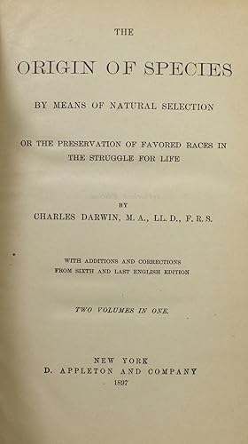 Bild des Verkufers fr On the Origin of Species by Means of Natural Selection, or the Preservation of Favored Races in the Struggle for Life zum Verkauf von Minotavros Books,    ABAC    ILAB