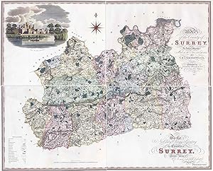 1823 Large Scale MAP OF THE COUNTY OF SURREY Greenwood 4 Sheets (LM22-10/13)
