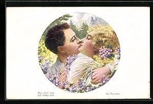 Bild des Verkufers fr Ansichtskarte Au Paradis, Kssendes Liebespaar auf einer Lichtung im Wald zum Verkauf von Bartko-Reher