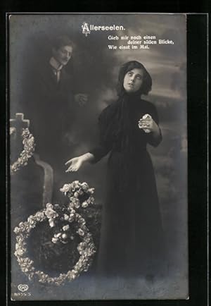 Bild des Verkufers fr Ansichtskarte Trauernde neben einem geschmcktem Grab, Allerseelen zum Verkauf von Bartko-Reher