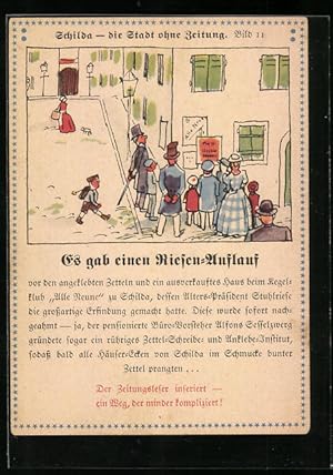 Bild des Verkufers fr Ansichtskarte Schilda - dieStadt ohne Zeitung, Bild 11, Es gab einen Riesen-Auflauf, Schmllner Tageblatt zum Verkauf von Bartko-Reher
