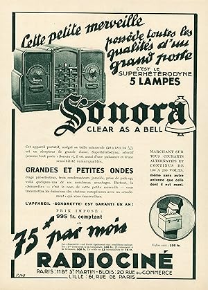 "SONORA-RADIOCINÉ" Annonce originale entoilée MIROIR DU MONDE années 30