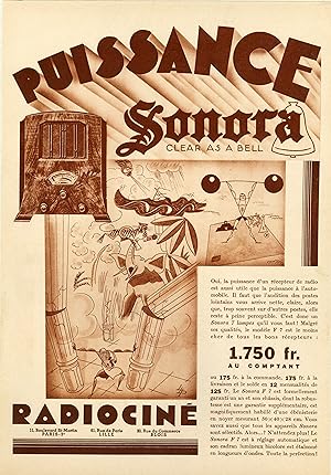 "PUISSANCE SONORA" Annonce originale entoilée MIROIR DU MONDE années 30