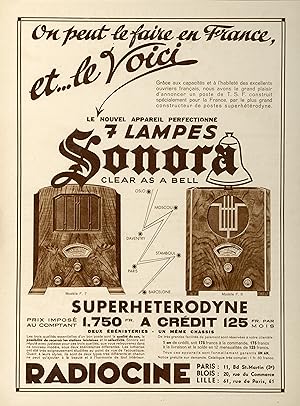 "SONORA Mod. F7/8" Annonce originale entoilée MIROIR DU MONDE années 30