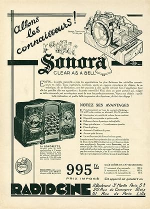 "LA SONORETTE" Annonce originale entoilée MIROIR DU MONDE années 30