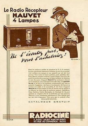 "RADIO HAUVET" Annonce originale entoilée MIROIR DU MONDE années 30