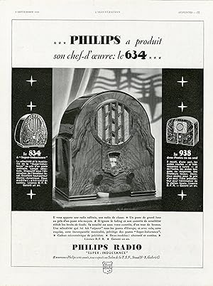 "PHILIPS RADIO" Annonce originale entoilée L'ILLUSTRATION 09/09/1933