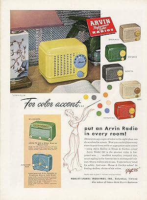 "ARVIN RADIO" Annonce U.S. originale entoilée années 50