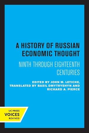 Immagine del venditore per A History of Russian Economic Thought: Ninth through Eighteenth Centuries [Paperback ] venduto da booksXpress