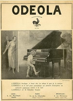 "PIANO ODÉOLA" Annonce originale entoilée parue dans L'ILLUSTRATION du 03/12/1921 / Dessin de Ren...