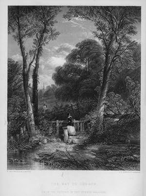 THE WAY TO CHURCH After T. CRESWICK Engraved by BENTLEY,1849 Steel Engraving