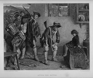 SOLDIERS WITH LITTLE BOY AFTER THE BATTLE After CALDERON Engraved by HEATH,1867 Steel Engraving