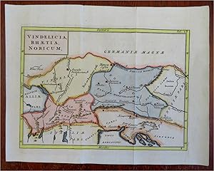 Roman Empire Rhaetia Noricum Vindelicia Alps c. 1790 engraved map hand color